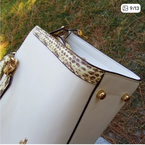 Coach Zoe Carryall Leather with Exotic Snake Skin Details W/ Lock and Key - Picture 8 of 14